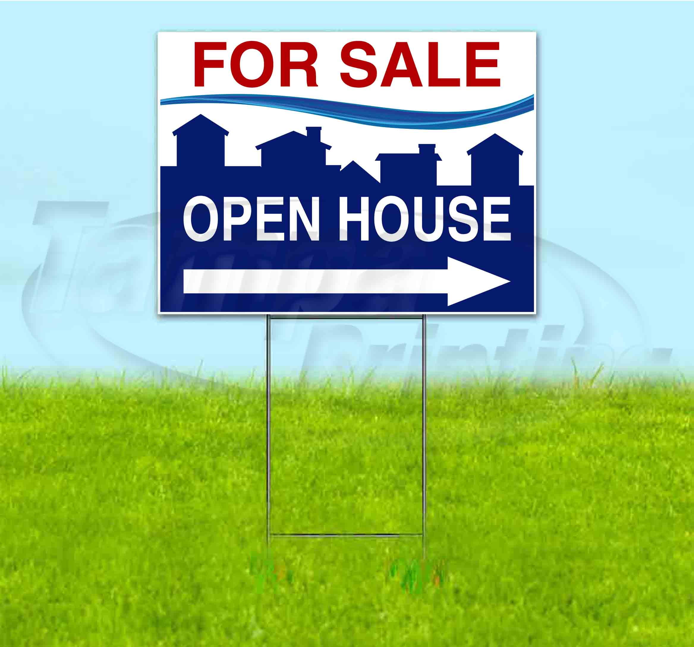For Sale Open House Right (18" x 24") Yard Sign, Includes Metal Step Stake