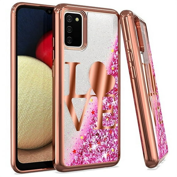 For Samsung A02s Chrome Glitter Motion Love Rose Gold
