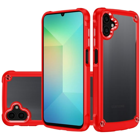 For Samsung A06 Ultimate CaseX Transparent Hybrid Case with Metal Buttons And Camera Edges - Red