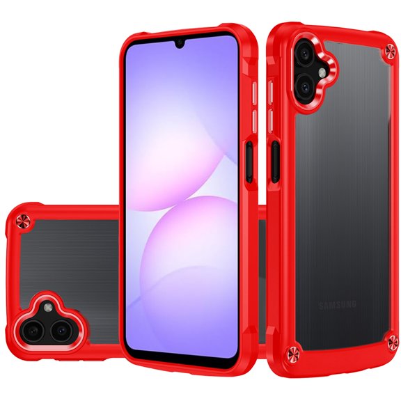 For Samsung A08 4G / 07 4G / 07 5G Ultimate CaseX Transparent Hybrid Case with Metal Buttons And Camera Edges - Red