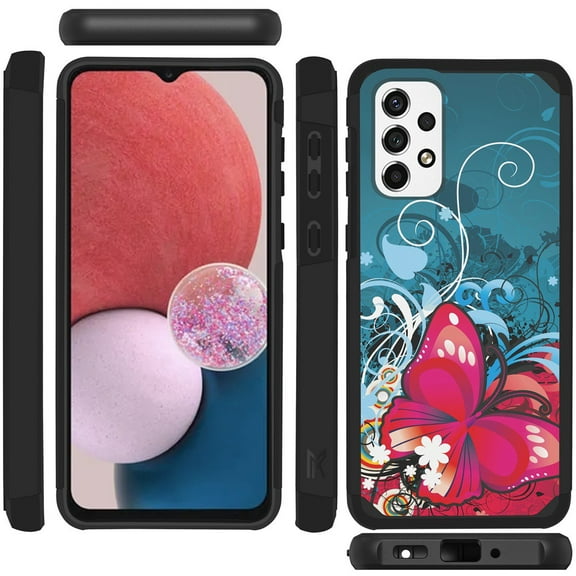 For Samsung A13 4G LTE SM-A135 Shockproof Cover Case + Tempered Glass - mk Butterfly Bliss