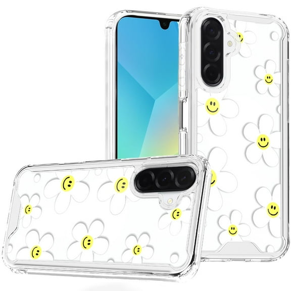 For Samsung A16 5G Beautiful TPU Designs Case Case - White Daisies with Yellow Smiley Faces