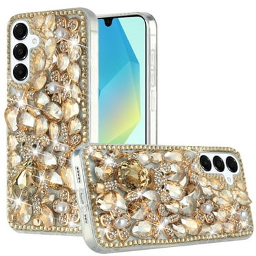 For Samsung A16 5G Full Diamond with Ornaments Hard TPU Case Cover - Gold Panda Floral