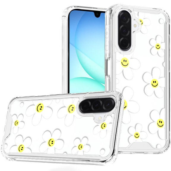 For Samsung A17 5G Beautiful TPU Designs Case Case - White Daisies with Yellow Smiley Faces