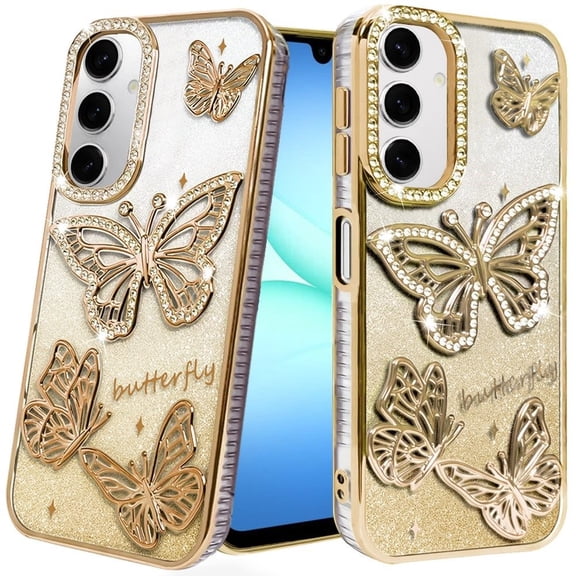 For Samsung A17 5G Butterfly Freedom Shimmer Glitter Thick TPU Case Cover - Gold