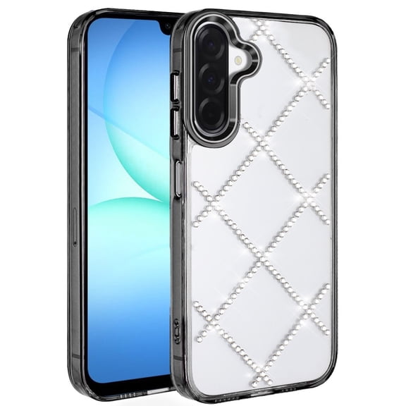For Samsung A17 5G Gem Glitter Diamond Transparent Hard Colorful TPU Hybrid Case - Black