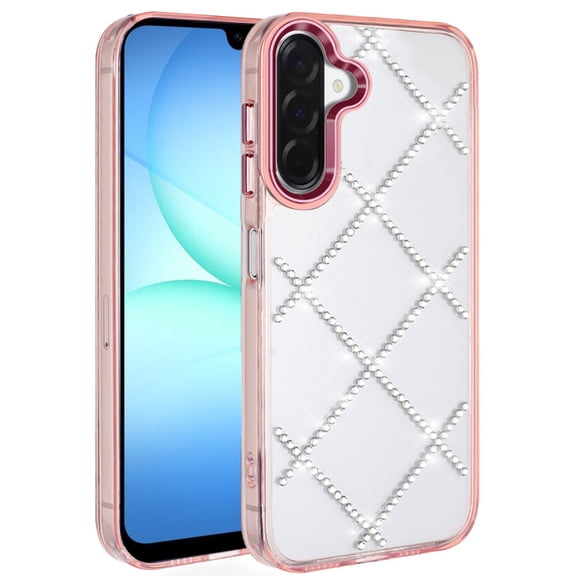 For Samsung A17 5G Gem Glitter Diamond Transparent Hard Colorful TPU Hybrid Case - Rose Gold
