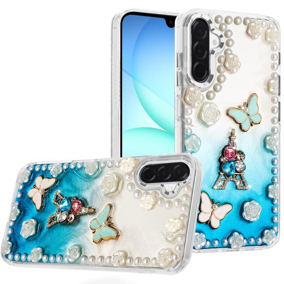 For Samsung A17 5G Pearls Epoxy Glitter Ornaments Design Chrome Edged Case - 4
