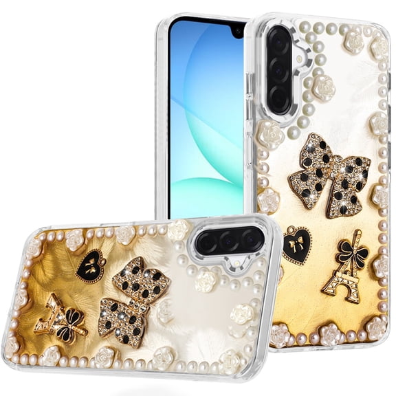 For Samsung A17 5G Pearls Epoxy Glitter Ornaments Design Chrome Edged Case - 9