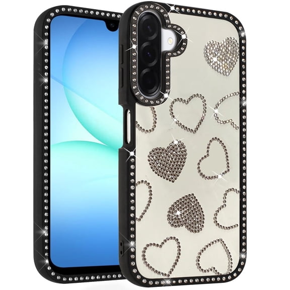For Samsung A17 5G Spread Love Glitter Shimmer Diamond Edged Hybrid Case - Black