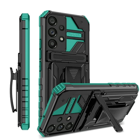 For Samsung A32 4G Case with Belt Clip Holster, Heavy Duty Military Grade Drop Protective, 360° Rotating Kickstand Shockproof TPU Shell Durable Rugged Cover For Samsung Galaxy A32 4G, Darkgreen