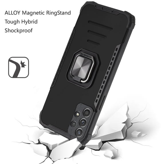For Samsung A32 5G ALLOY Magnetic RingStand Tough Hybrid Case Cover - Black