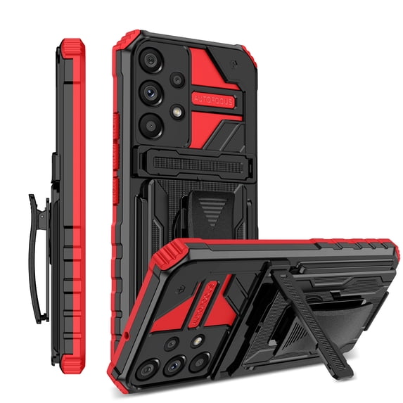 For Samsung A52 5G Case with Belt Clip Holster, Heavy Duty Military Grade Drop Protective, 360° Rotating Kickstand Shockproof TPU Shell Durable Rugged Cover For Samsung Galaxy A52 5G, Red