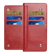 For Samsung A54 Wallet Premium PU Vegan Leather ID Multiple Card Holder Money with Strap - Red