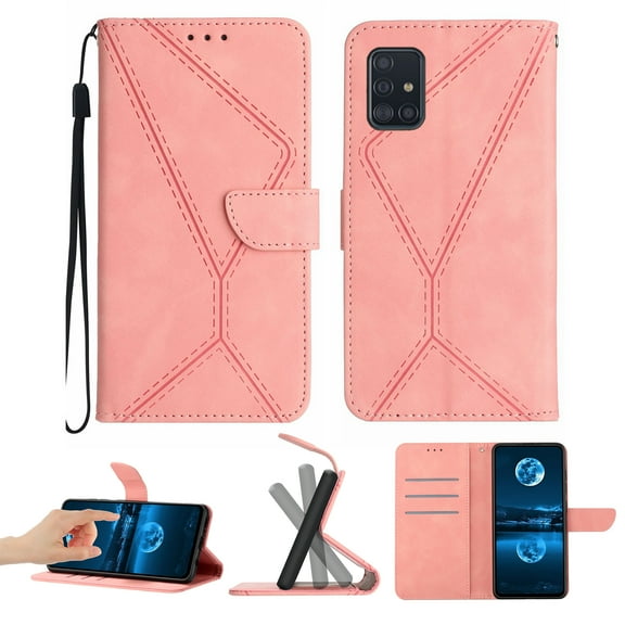 For Samsung A71 5G Wallet Case with [RFID Blocking] Leather Flip Folio Strong Magnetic Closure Cover Credit Card Holder with Hand Strap Kickstand Men Women For Samsung Galaxy A71 5G, Pink
