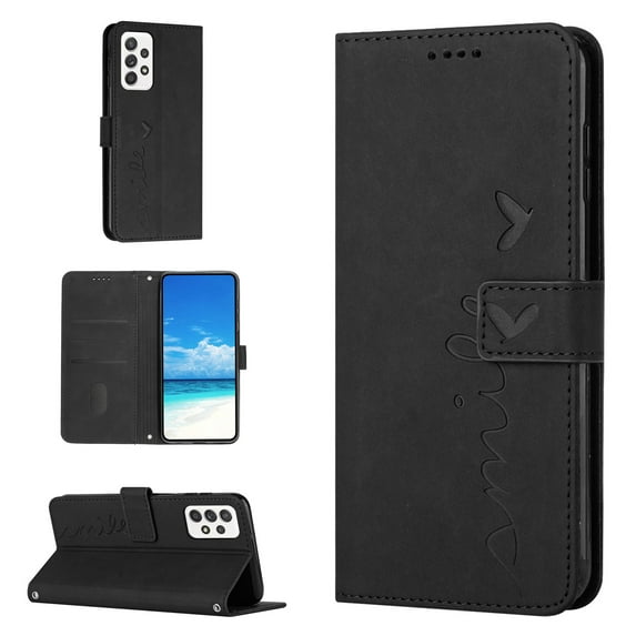 For Samsung A73 Case 5G, Allytech Wallet Case Magnetic Folio Embossed Full Protection PU Leather Kickstand Credit Card Holder Slots Wrist Strap Flip Cover for Samsung Galaxy A73 5G, Black