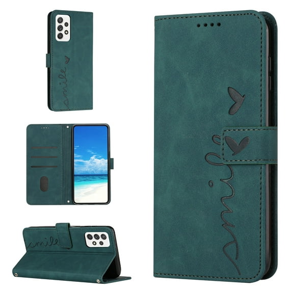 For Samsung A73 Case 5G, Allytech Wallet Case Magnetic Folio Embossed Full Protection PU Leather Kickstand Credit Card Holder Slots Wrist Strap Flip Cover for Samsung Galaxy A73 5G, Green