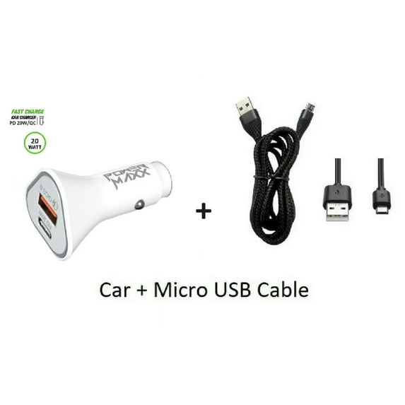 For Samsung Galaxy A02 20W Car Charger PD + 2.4A USB with 3FT Braided Type A to Micro USB