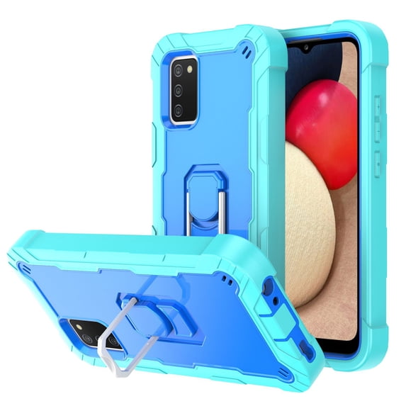 For Samsung Galaxy A02s PC + Rubber 3-layers Shockproof Protective Case with Rotating Holder(Mint