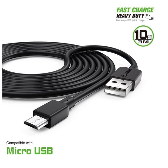 For Samsung Galaxy A03 / A03 Core 2X 10FT Braided Fast USB Charging Cable Type A to Micro USB