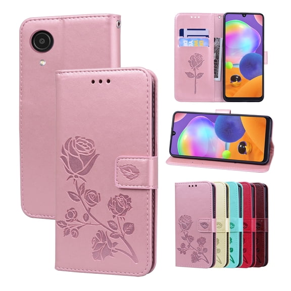 For Samsung Galaxy A03 Core Rose Embossed Leather Phone Case
