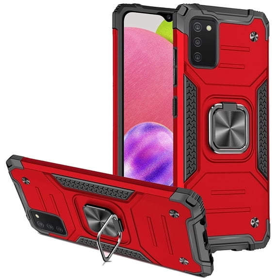 For Samsung Galaxy A03S SM-S134DL Robust Phone Case Cover + Tempered Glass - Red