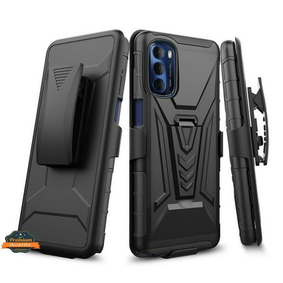 For Samsung Galaxy A04S Hybrid Armor Kickstand with Swivel Belt Clip Holster Heavy Duty Defender Shockproof Phone Case Cover by Xpression - Black