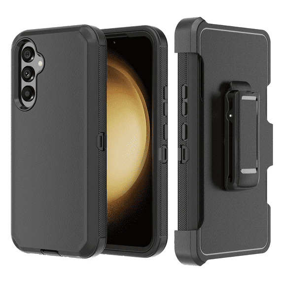 For Samsung Galaxy A06 / SM-A065 Heavy Duty Shockproof Armor Protective Hybrid Case Cover With Clip Black/Black