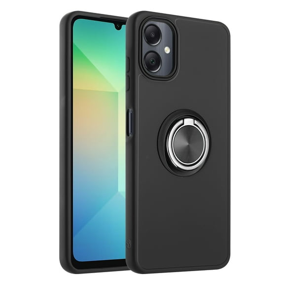 For Samsung Galaxy A06 / SM-A065 Metal Ring Stand Magnetic Car Mount Hybrid Impact Protective Shockproof Case Cover Black