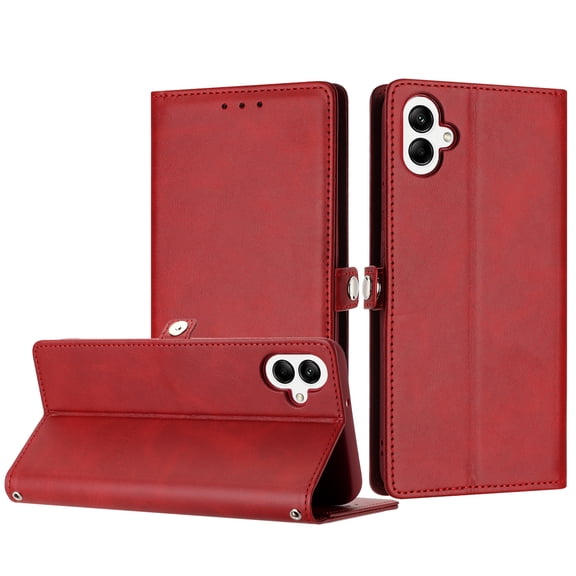 For Samsung Galaxy A07 / SM-A075 / A06 / SM-A065 Full Body Cover Protective Shockproof Card Slot Flap Folio Stand Leather Wallet Pouch Case Cover Red