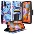 thumbnail image 1 of For Samsung Galaxy A11 Case, Wrist Strap Leather Wallet Case [Kickstand] with ID & Card Slots - Blue Butterfly, 1 of 6