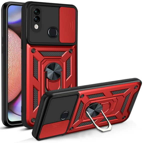 For Samsung Galaxy A12 Case, Ring Kickstand Magnetic & Slide Camera Protector Military-Grade Hybrid Rugged Drop Protection Phone Cover
