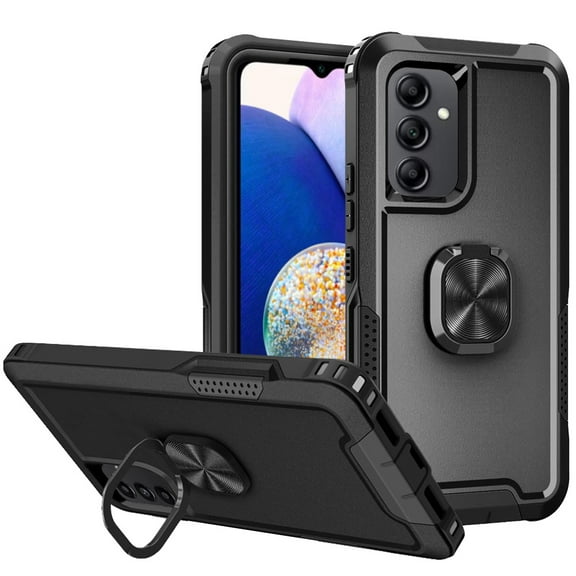For Samsung Galaxy A14 5G Heavy Duty 3in1 Magnetic Ring Kickstand Hybrid Shockproof Military-Grade Drop Protection Cover ,Xpm Phone Case [ Black ]