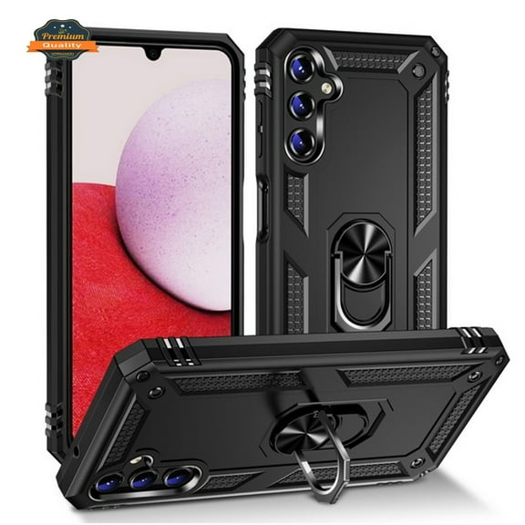 For Samsung Galaxy A14 5G Shockproof Hybrid Dual Layer PC + TPU with Ring Stand Metal Kickstand Heavy Duty Armor Shell Phone Case Cover by Xpression - Black