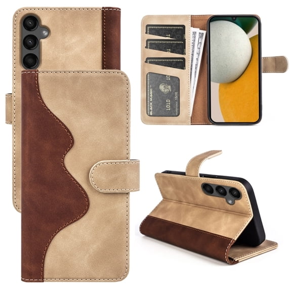 For Samsung Galaxy A15 4G/5G 6.5" Splicing Leather Pattern Flip Buckle Attachment/Closure, Card Slots/Pocket, PU Leather Flip Wallet Case,Yellow,For Galaxy A15 4G/5G