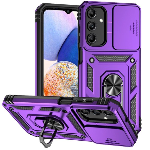 For Samsung Galaxy A15 5G 6.7" Slim Fit With Slide Camera Cover & Rotated Ring Kickstand,Shockproof Phone Case,Purple,For Galaxy A15 5G