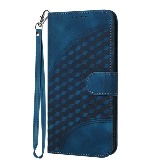 For Samsung Galaxy A16 5G Case Wallet for Women Men, Stylish Cube Embossed Cards Slots Flip Folio Stand Premium PU Leather Slim Fit Case with Hand Wrist Phone Case for Samsung Galaxy A16 5G,Darkblue