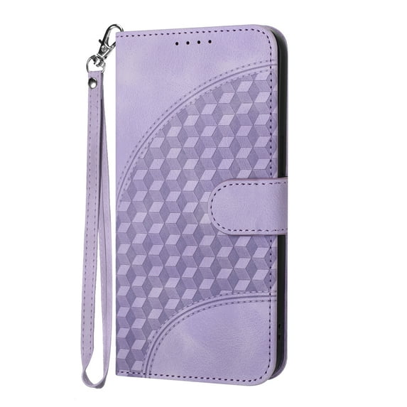 For Samsung Galaxy A16 5G Case Wallet for Women Men, Stylish Cube Embossed Cards Slots Flip Folio Stand Premium PU Leather Slim Fit Case with Hand Wrist Phone Case for Samsung Galaxy A16 5G,Purple