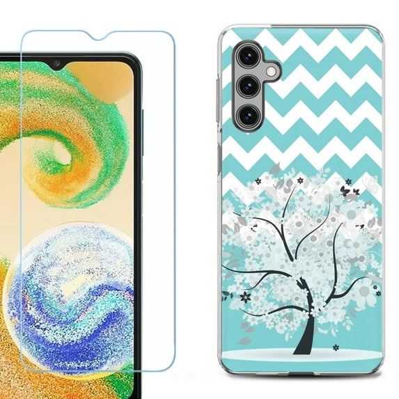 For Samsung Galaxy A16 5G Phone Case Cover, Shockproof Case with Tempered Glass Screen Protector, by OneToughShield - Chevron/Tree