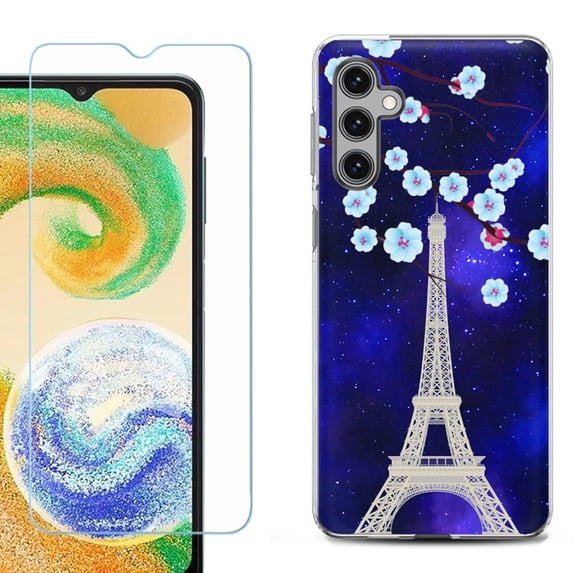 For Samsung Galaxy A16 5G Phone Case Cover, Shockproof Case with Tempered Glass Screen Protector, by OneToughShield - Eiffel Tower Stars