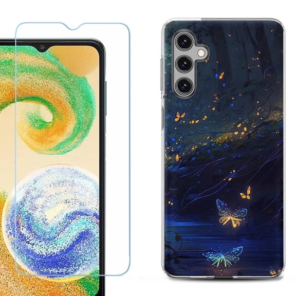 For Samsung Galaxy A16 5G Phone Case Cover, Shockproof Case with Tempered Glass Screen Protector, by OneToughShield - Fireflies Butterfly
