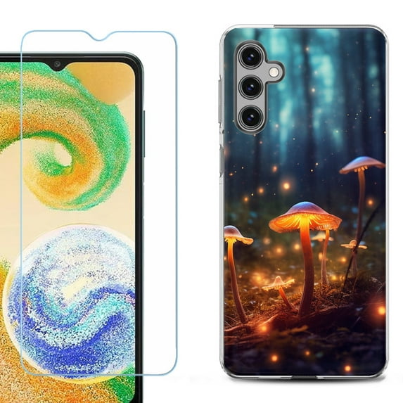 For Samsung Galaxy A16 5G Phone Case Cover, Shockproof Case with Tempered Glass Screen Protector, by OneToughShield - Fireflies Mushroom