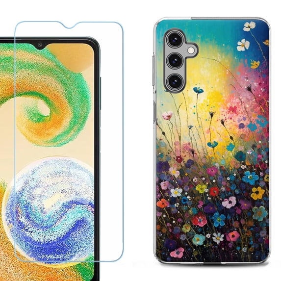 For Samsung Galaxy A16 5G Phone Case Cover, Shockproof Case with Tempered Glass Screen Protector, by OneToughShield - Flower Field