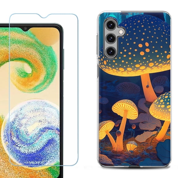For Samsung Galaxy A16 5G Phone Case Cover, Shockproof Case with Tempered Glass Screen Protector, by OneToughShield - Glowing Mushroom