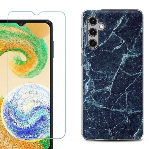For Samsung Galaxy A16 5G Phone Case Cover, Shockproof Case with Tempered Glass Screen Protector, by OneToughShield - Marble / Blue