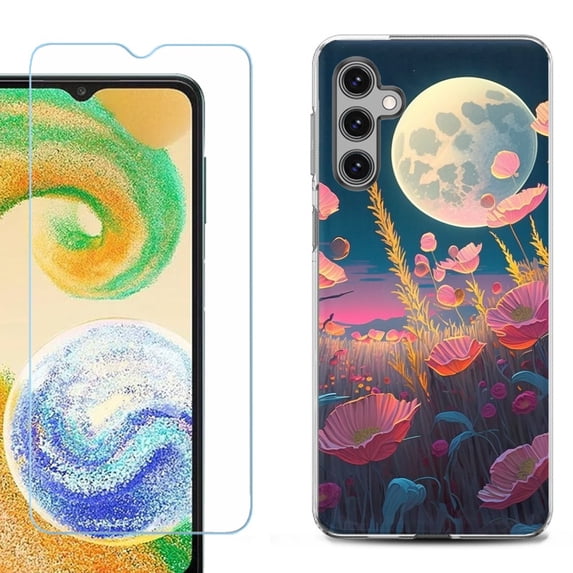 For Samsung Galaxy A16 5G Phone Case Cover, Shockproof Case with Tempered Glass Screen Protector, by OneToughShield - Moon Poppies
