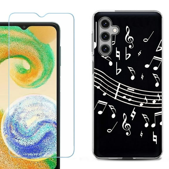 For Samsung Galaxy A16 5G Phone Case Cover, Shockproof Case with Tempered Glass Screen Protector, by OneToughShield - Music Notes / Black