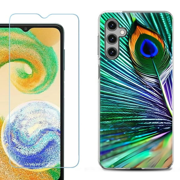 For Samsung Galaxy A16 5G Phone Case Cover, Shockproof Case with Tempered Glass Screen Protector, by OneToughShield - Peacock Feather