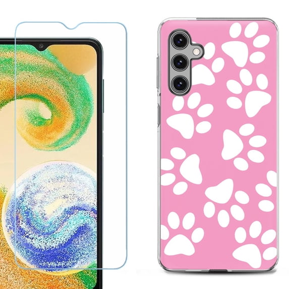 For Samsung Galaxy A16 5G Phone Case Cover, Shockproof Case with Tempered Glass Screen Protector, by OneToughShield - Pet Paw/ Pink