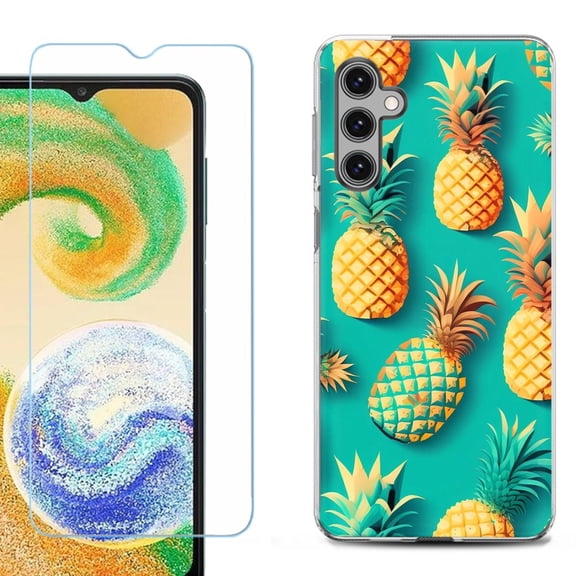 For Samsung Galaxy A16 5G Phone Case Cover, Shockproof Case with Tempered Glass Screen Protector, by OneToughShield - Pineapple